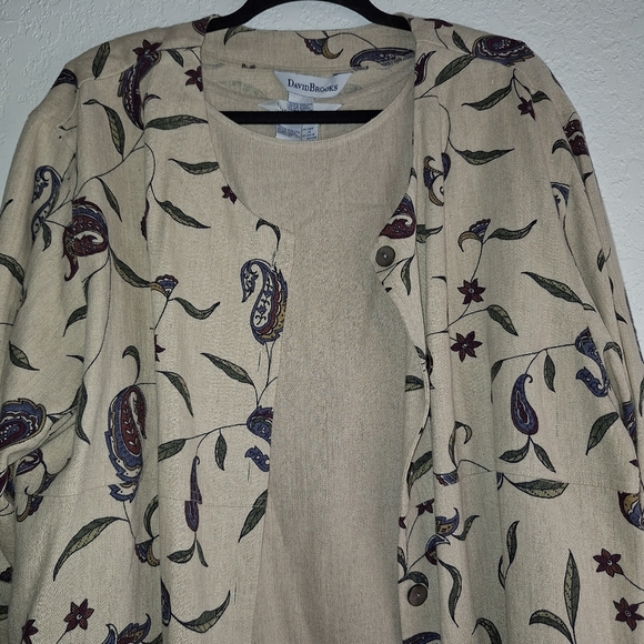 NWT David Brooks 2 Piece Linen Blend Paisley Leaf Print Cardigan & Top Size XL - Picture 3 of 14